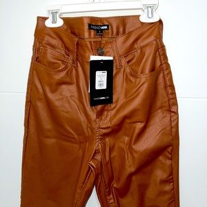 Brown Faux leather high waisted pants